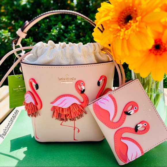 Kate spade SET flamingo pippa bucket pool wallet - Picture 2 of 8